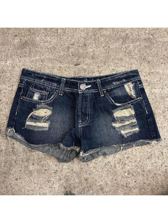 Pants - Vintage Y2K Low Rise Denim Micro Shorts Faded Dark Wash